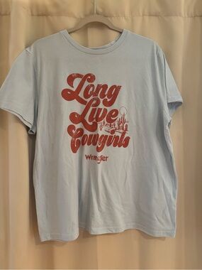 Wrangler Light Blue Tee with Red 'Long Live Cowgirls' Graphic